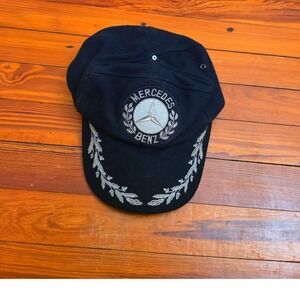Mercedes Benz Vintage Blue Wool Strapback Hat Silver Laurel Wreath Logo Cap